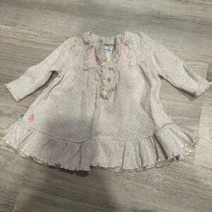 Long-Sleeve Baby Dress with Pink Accents